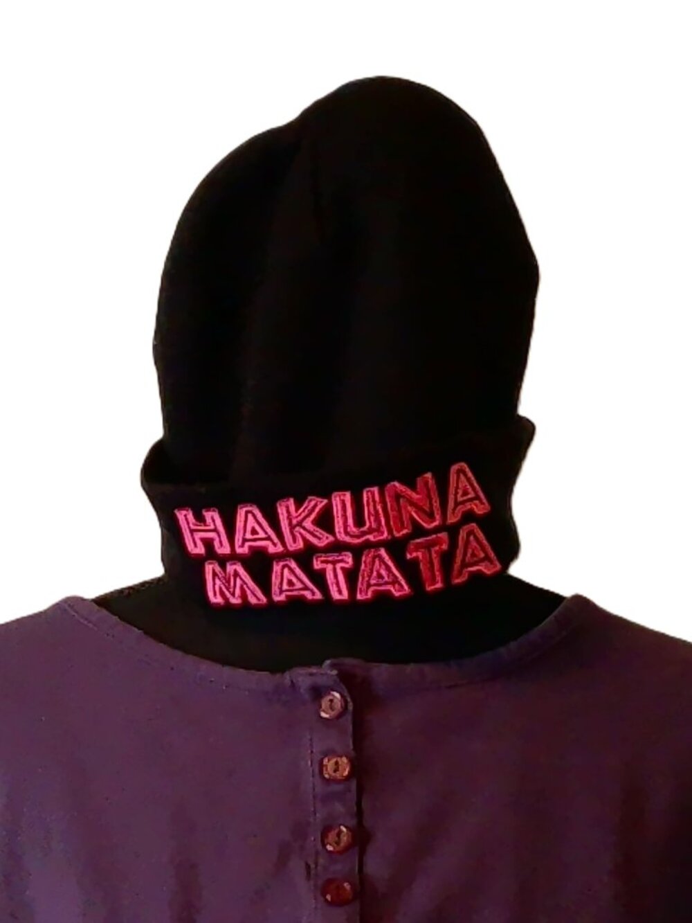 Disney The Lion King Hakuna Matata Embroidered Cuffed Beanie Black Pink